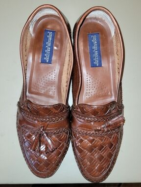 Giorgio Brutini Rich Mahogany Woven Tassel Leather Loafers Size 12D.